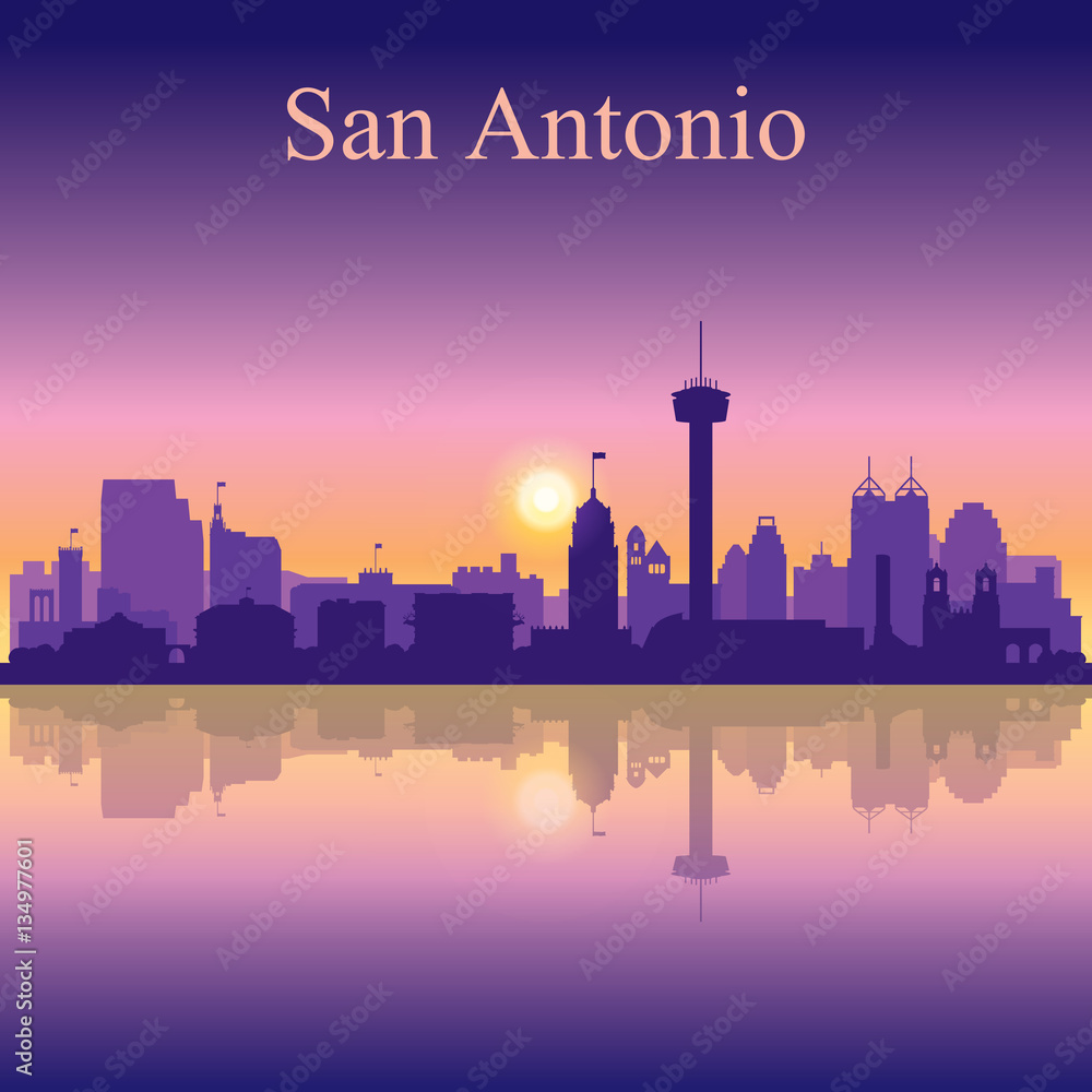 San Antonio silhouette on sunset background