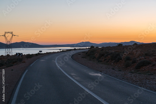 Road curve on sun set 