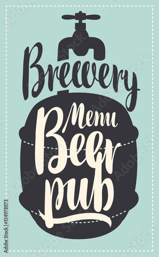 banner for beer on tap pub with a barrel in a retro style