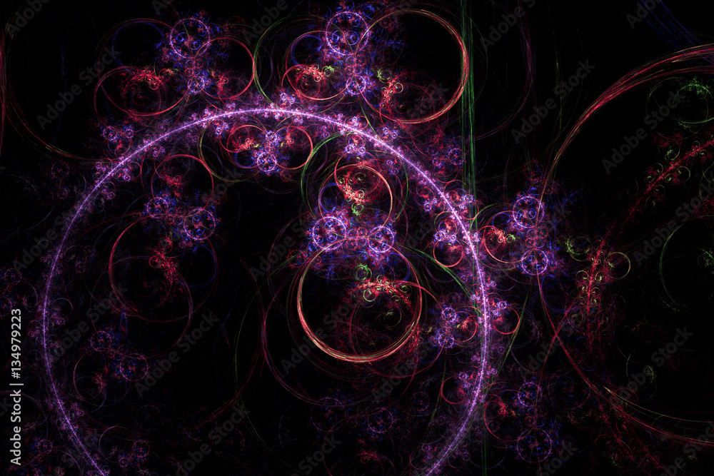 circles curls blue fractal on black circles curls blue fractal on black