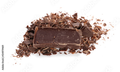 chocolate bars chopped isolated on white