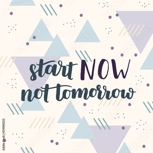 Vector quotes lettering on modern abstract background. Motivational poster about running and inspiration. Hand written phrases for your design. Triangles, lines and dots.
