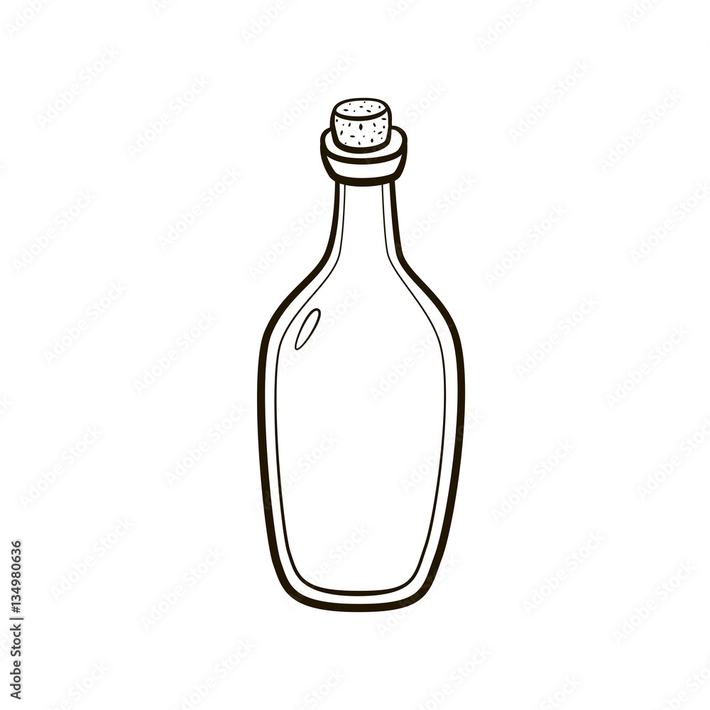 Old fashioned vintage bottle hand drawing on white background Stock