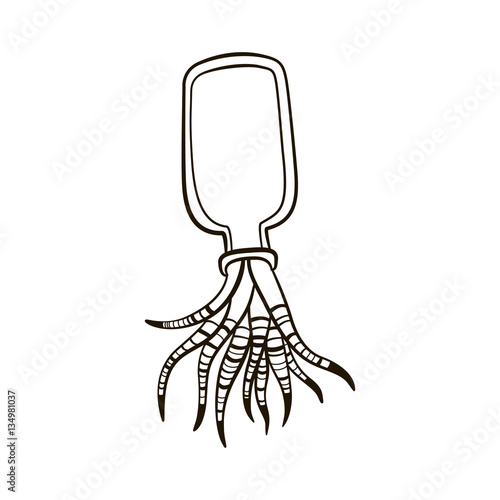 Upside down contour bottle with succulent inside icon.Retro vintage contour illustration on white background