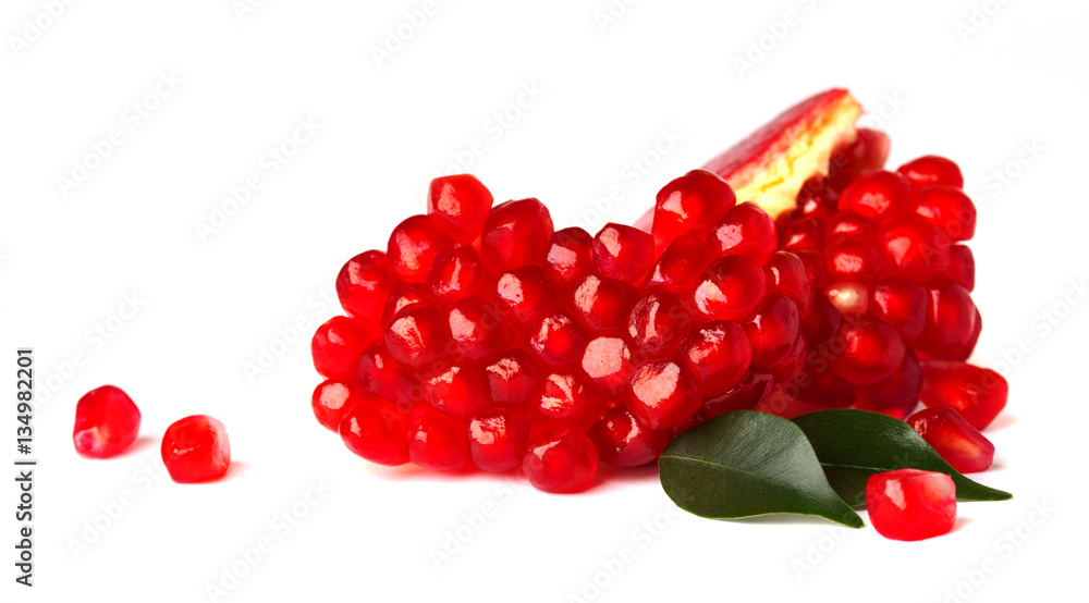 Ripe juicy pomegranate seeds, isolated on white background Ripe juicy pomegranate seeds, isolated on white background