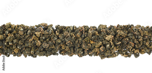 Line of dried green tea isolated