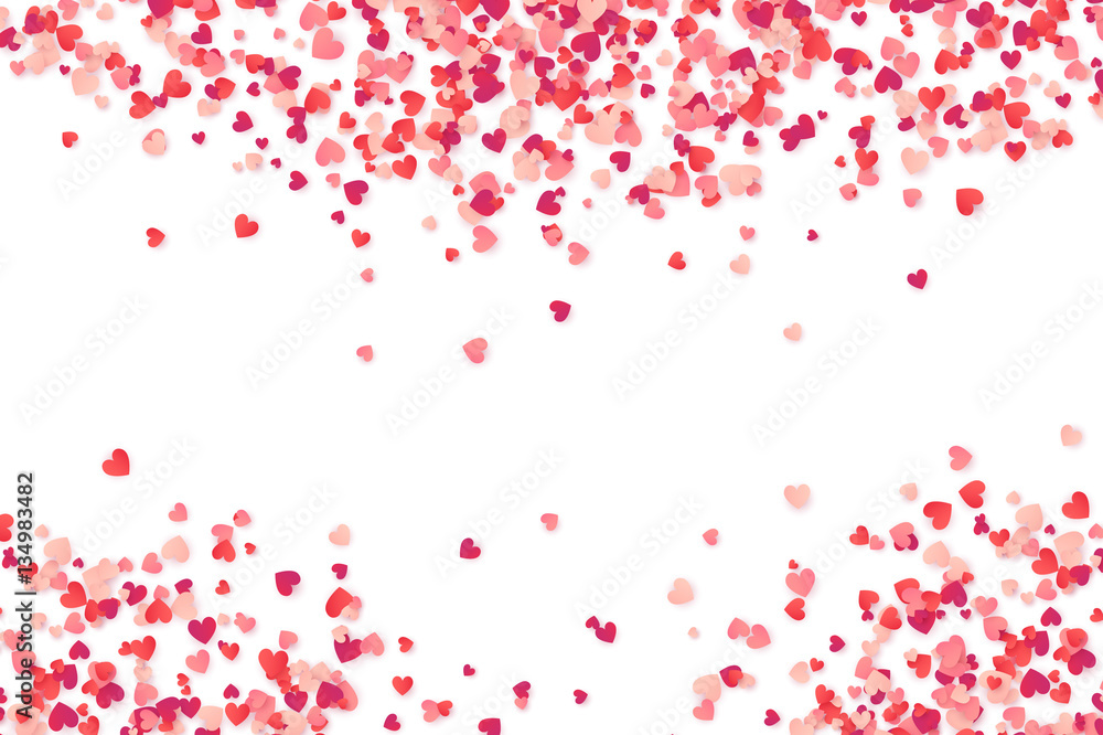 Heart shape pink and red confetti vector Valentines Day background