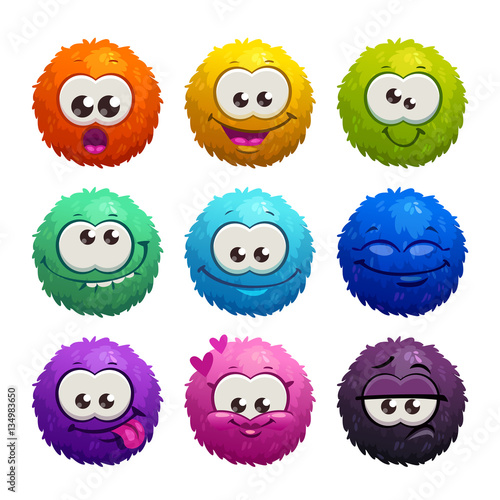 Funny colorful cartoon comic fury round characters