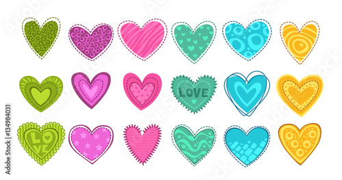 Colorful hearts patch set.
