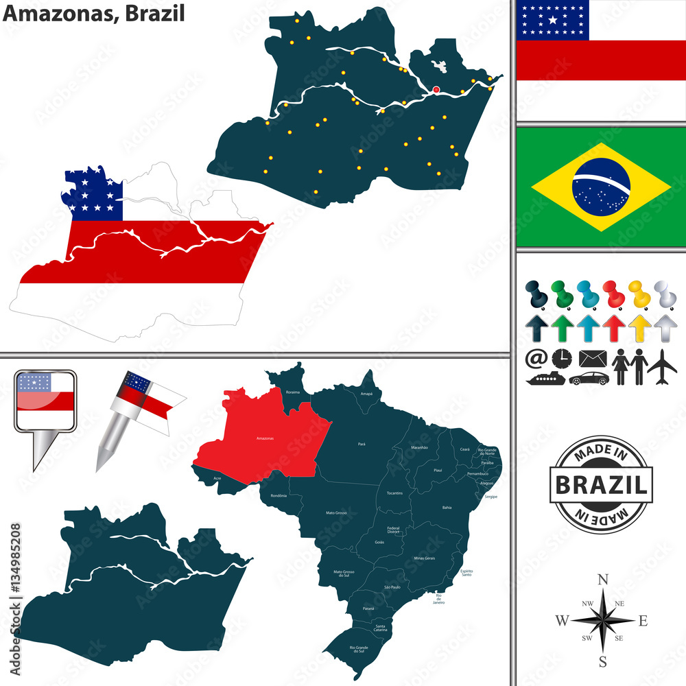 Fototapeta premium Map of Amazonas, Brazil