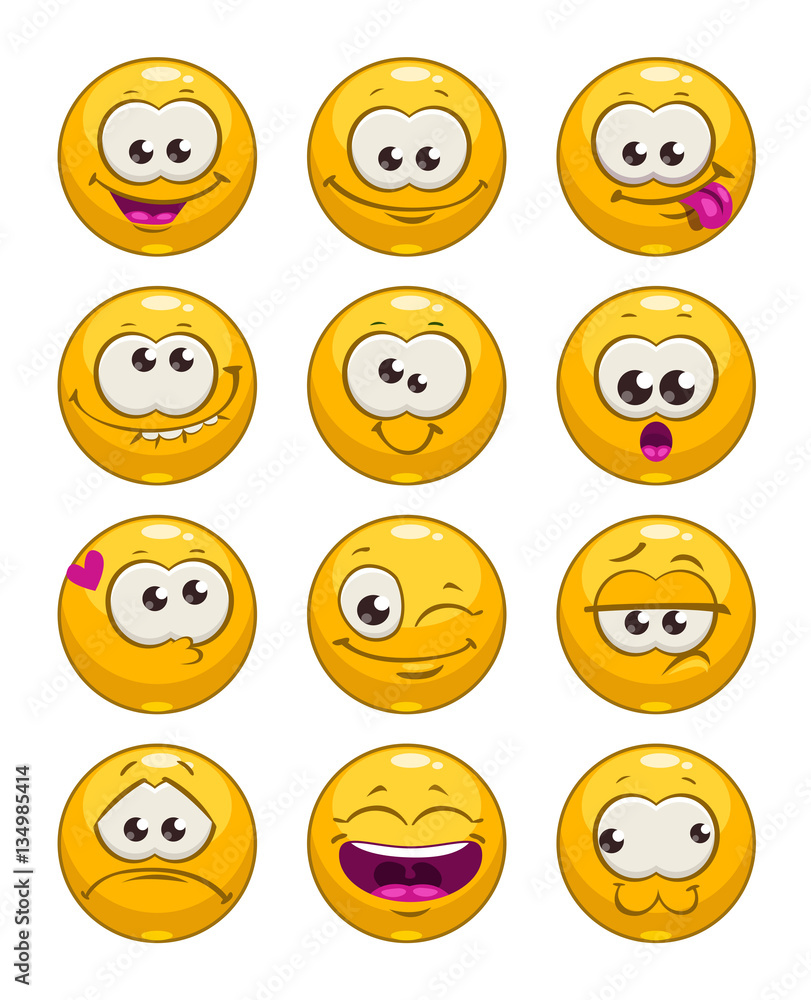 Fototapeta premium Funny cartoon yellow faces set.
