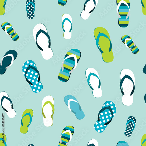 Flip flop color summer pattern. Seamless repeat background. Cartoon flat illustration.