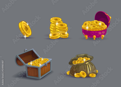 Cartoon golden coins icons set.