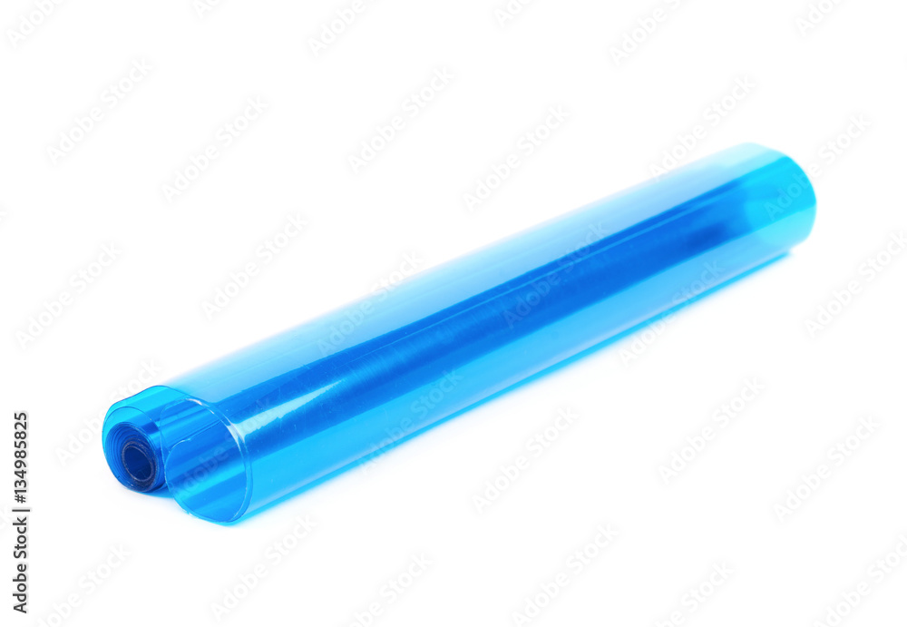 Roll tube of transparent blue plastic Roll tube of transparent blue plastic