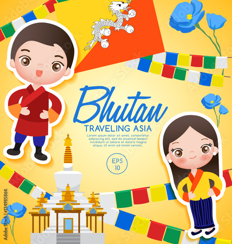 Traveling Asia : Bhutan Tourist Attractions : Vector Illustration