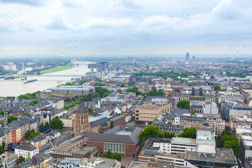 Aerial view of Cologne from the viewpoint of Cologne Cathedral. Panorama of the city. Germany