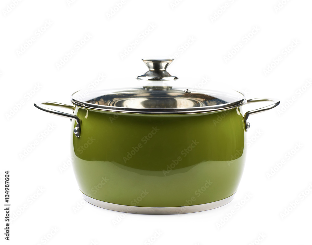 Steel green stock pot isolated Steel green stock pot isolated