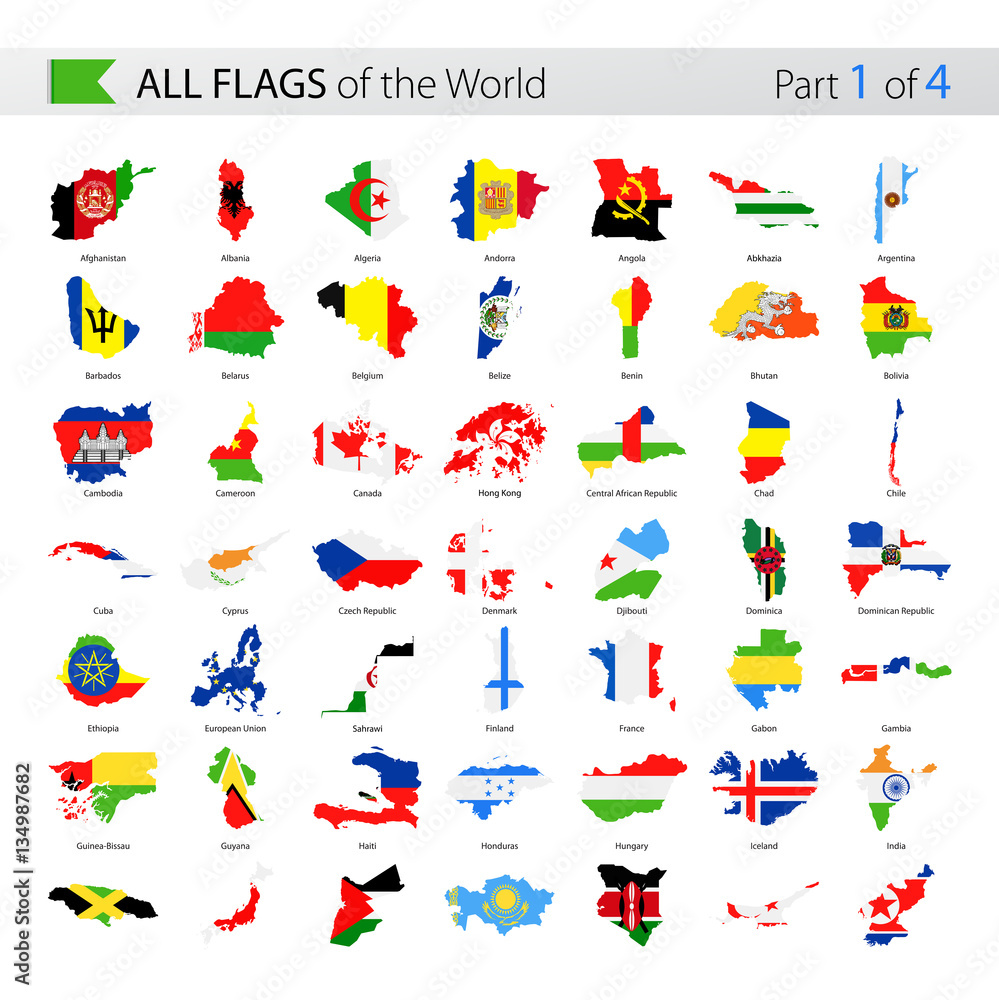 All World Country Contour Vector Flags - Collection