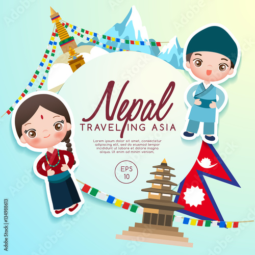 Traveling Asia : Nepal Tourist Attractions : Vector Illustration