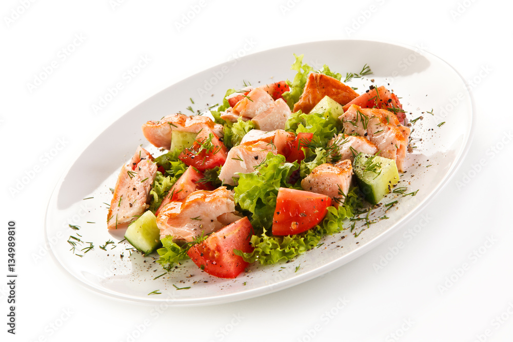 Fish salad - grilled salmon and vegetables Fish salad - grilled salmon and vegetables