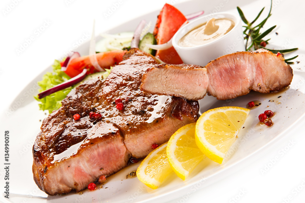 Grilled steaks and vegetables Grilled steaks and vegetables