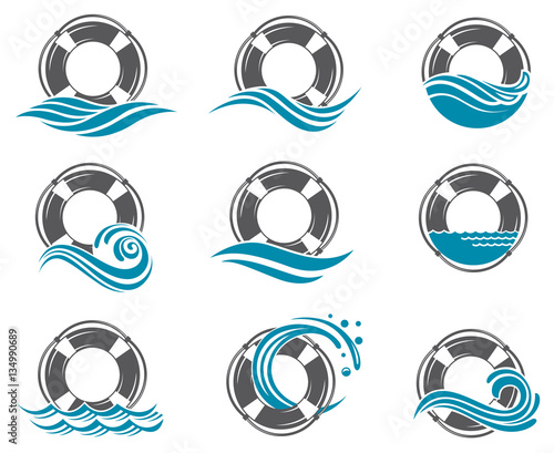 lifebuoy design element with sea waves