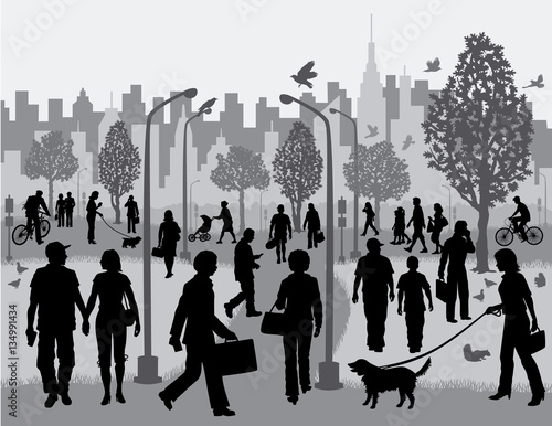 People Walking in a City Park 