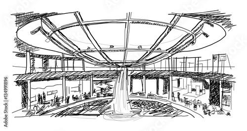 Sketch of city mall Singapore in vector.
