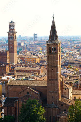 Beautiful view of Verona old town from castle San Pietro, Veneto region, Italy © jahmaica