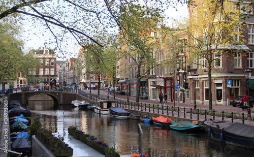 Beautiful view of Amsterdam canals, Netherlands