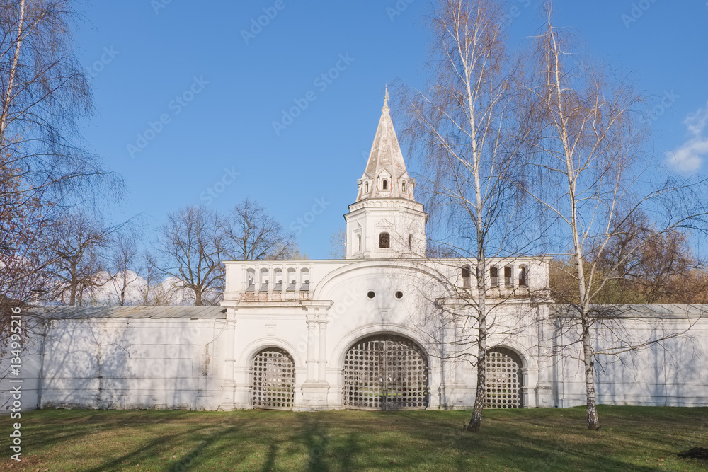 Moscow Izmaylovo estate in the spring. The back of the West gate of the Tsar's court yard