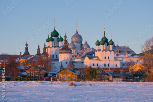 Rostov Velikiy  and Kremlin ensemble in the winter sunset. Gold ring of Russia photo