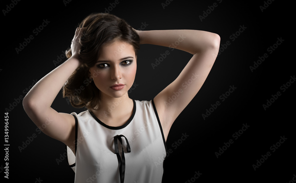 Young model with make up, smoky eyes, brunette, Fashion look. Young model with make up, smoky eyes, brunette, Fashion look.