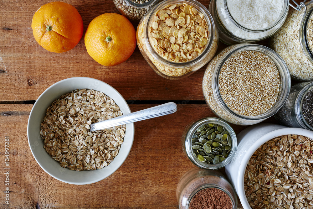 preparing a bowl of oatmeal in muesli bar preparing a bowl of oatmeal in muesli bar