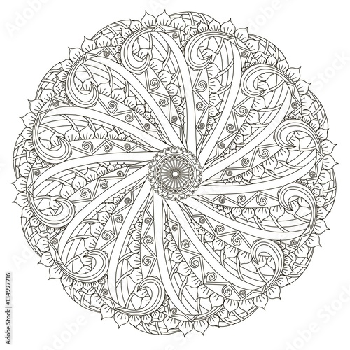 Monochrome hand drawn contour vector mandala, design element, ethnic amulet