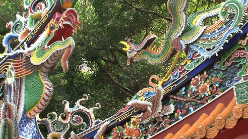 Colorful Dragon and bird statue near the Taipei Confucius temple photo
