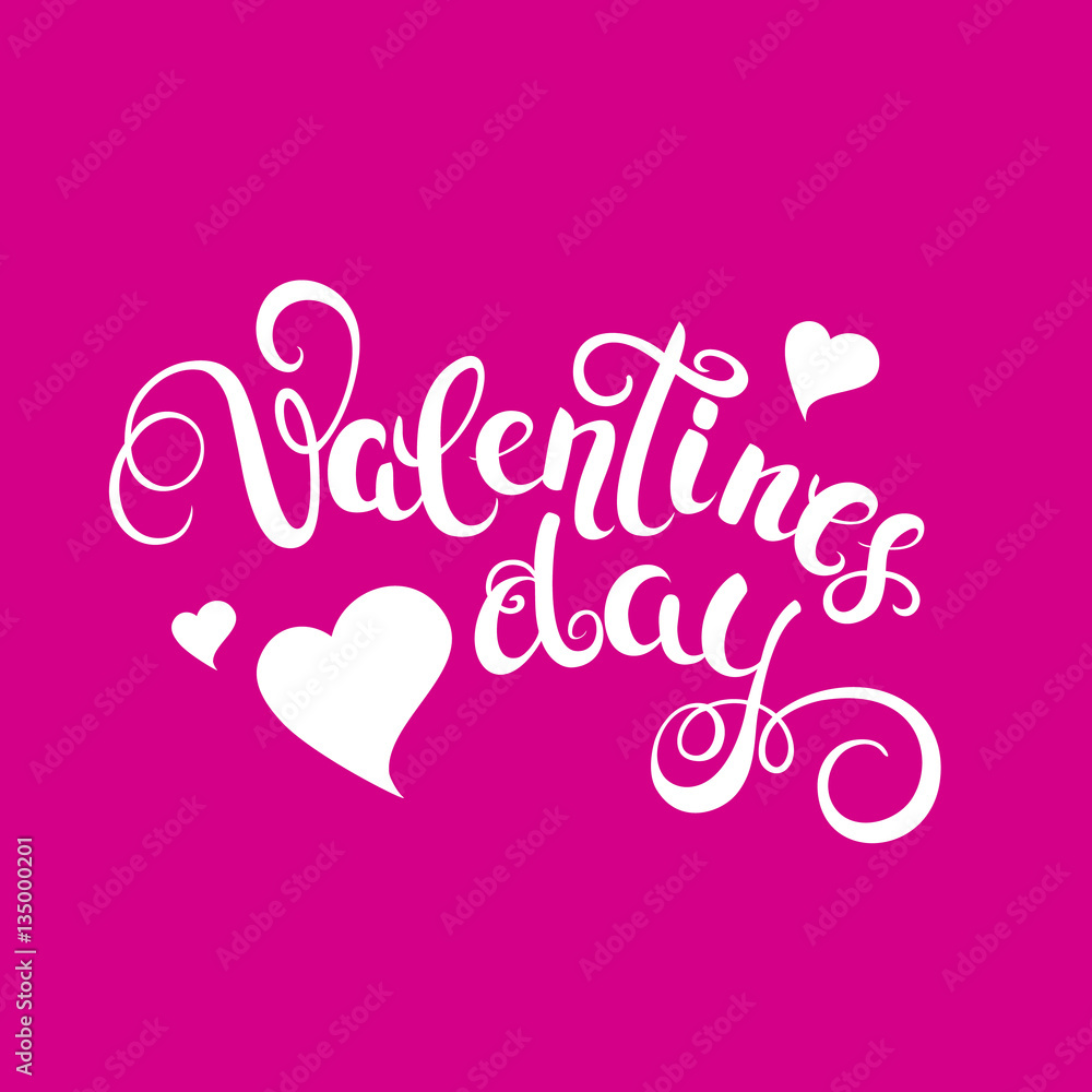 Valentines day handwritten callygraphy with hearts. Text for greeting card with lettering. Vector Illustration.