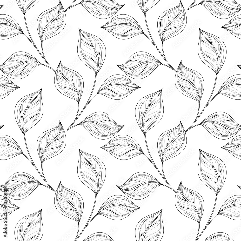 Fototapeta premium Vector Monochrome Seamless Floral Pattern
