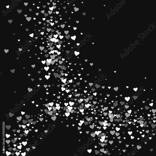 White hearts confetti. Abstract circles on black valentine background. Vector illustration.