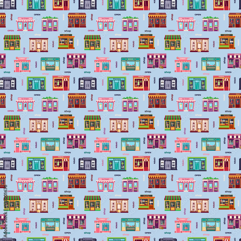 Shop facade vector pattern Shop facade vector pattern
