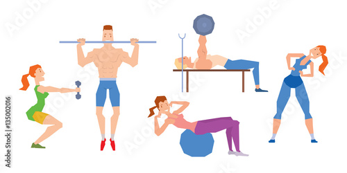 Cartoon sport gym people vector.