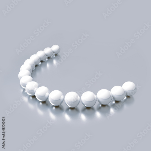 Close-up of white shiny beads ball with reflections.  Illustration dental care and beautiful teeth. 3D render.