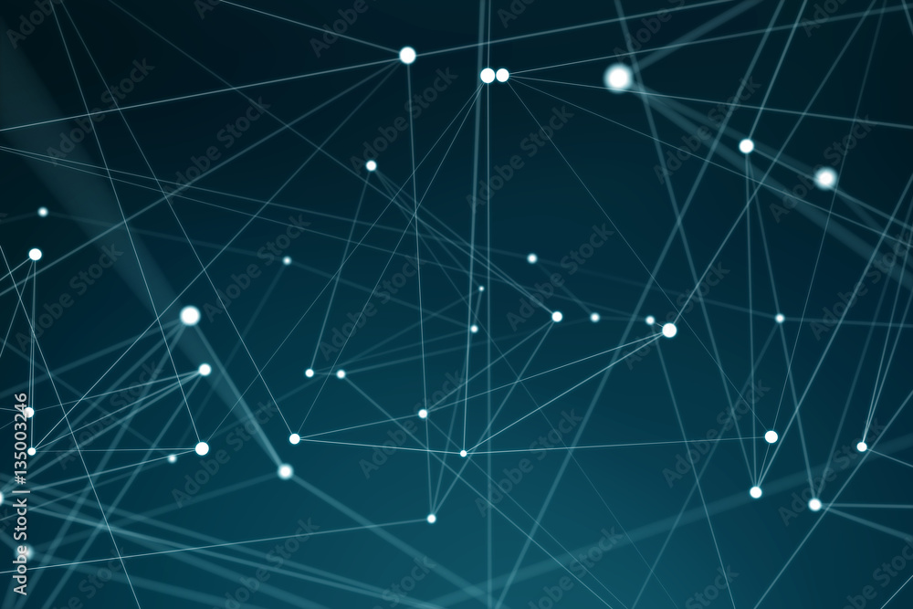 Floating white and blue glowing dot network 3D rendering Floating white and blue glowing dot network 3D rendering