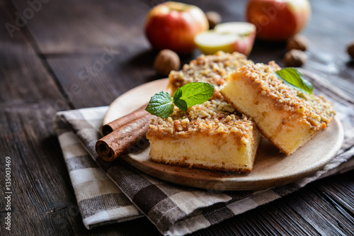 Wallpaper Mural Juicy fruit cake topped with grated apple and walnut Torontodigital.ca