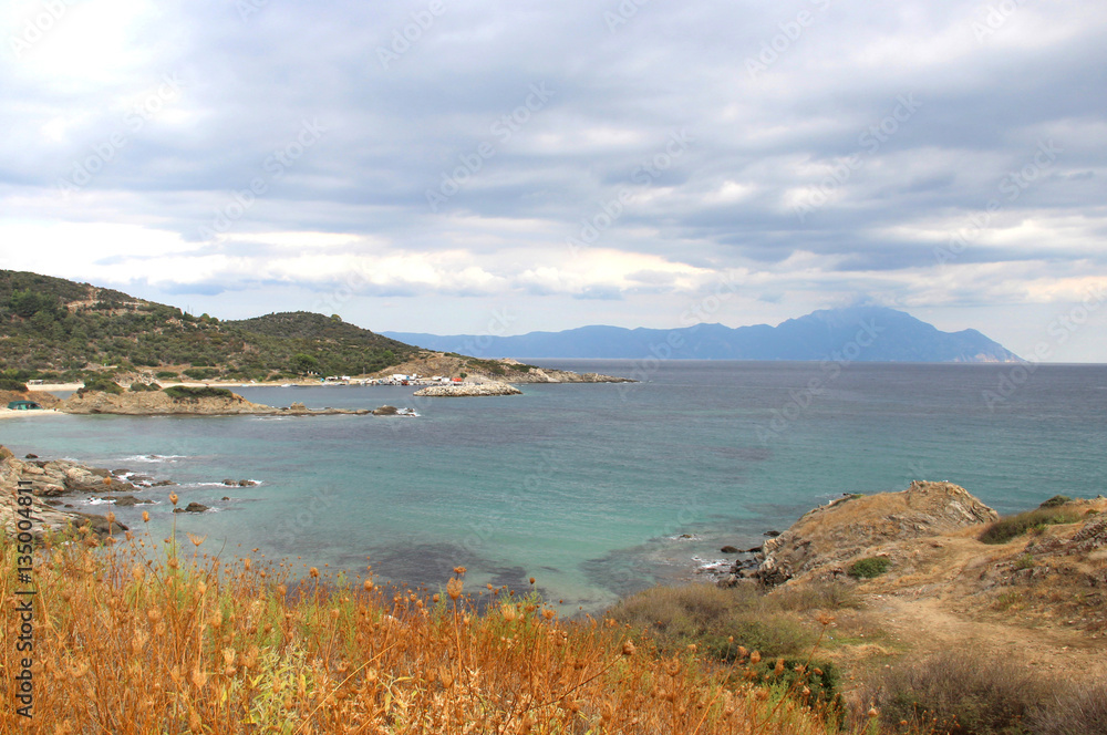 View of holy mount Athos, Chalkidiki View of holy mount Athos, Chalkidiki