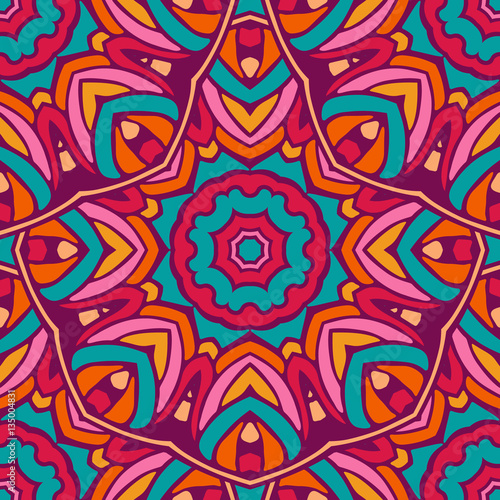 Colorful circle flower mandalas geometric seamless pattern