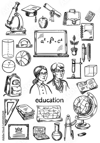 Education and school objects set of drawing hands