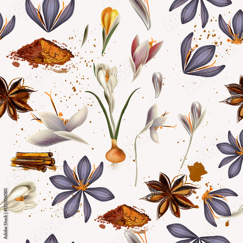 Background with anis stars, crocus and grunge spots