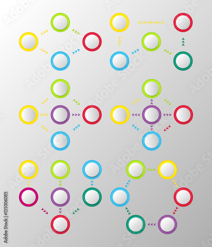 Infographics sequence data. Set of schemas and templates with options for steps, process direction.