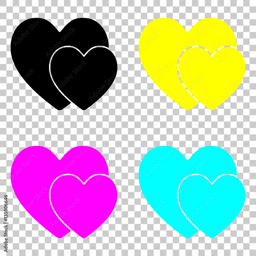 2 hearts. Simple icon. Colored set of cmyk icons on transparent background.